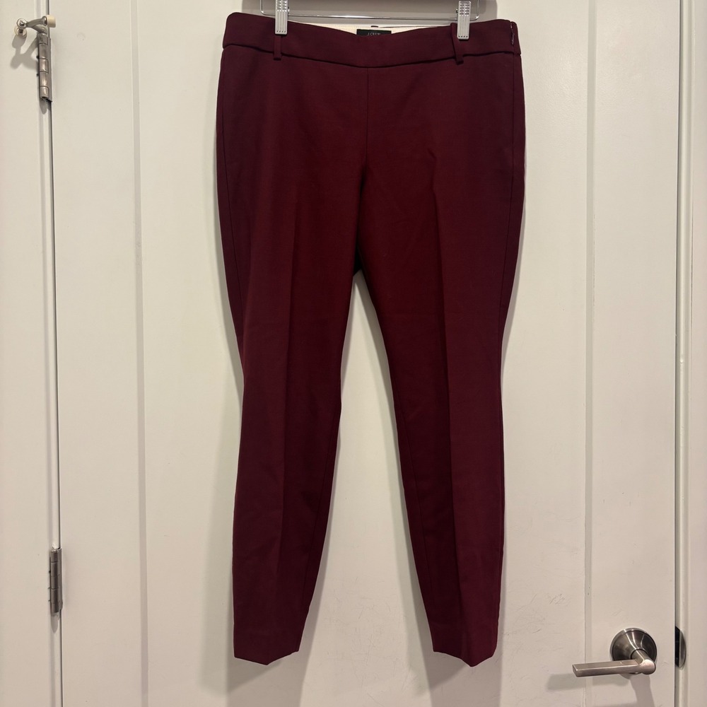 J.Crew Minnie Slim Crop Pants Burgundy Wool Blend Side Zip Size 6 93034
